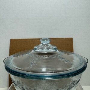Vtg fire king blue Sapphire, PHILBE design to handle handled covered casserole